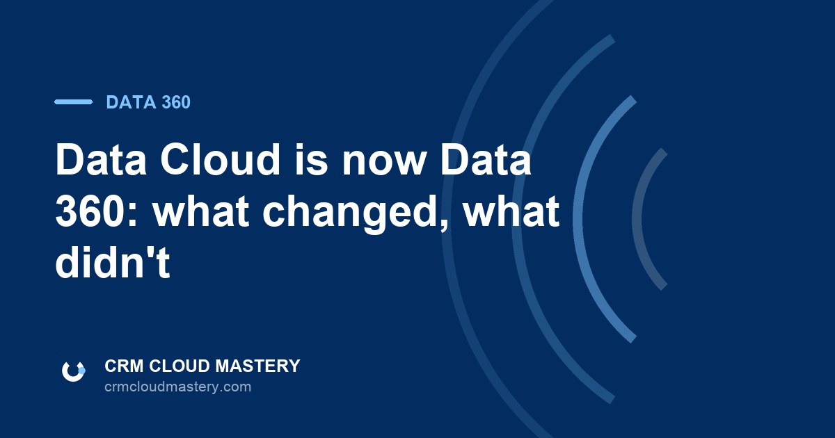 CRM Cloud Mastery article cover: Data Cloud is now Data 360 - what changed, what didn't